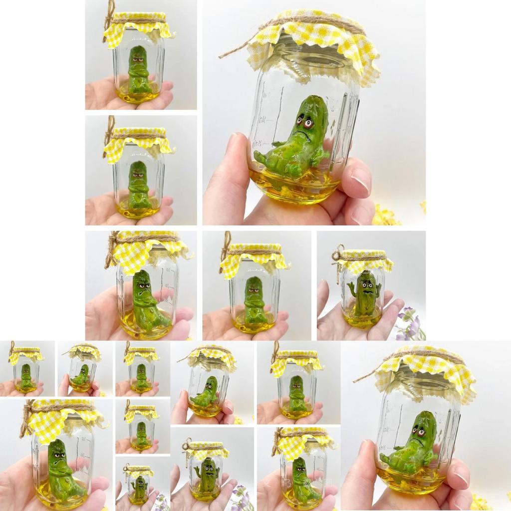 Delightful Grumpy Pickle In A Jar Sculpture Playful Cartoon Art For Birthday And Holiday Gifts