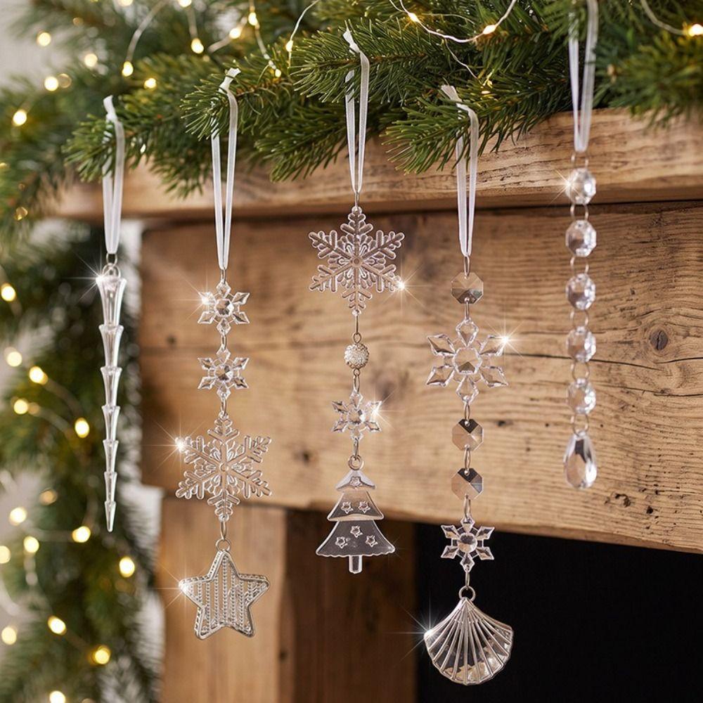 Transparent Acrylic Snowflake Pendant Decorations Icicle Ornaments Set  Wedding Decor