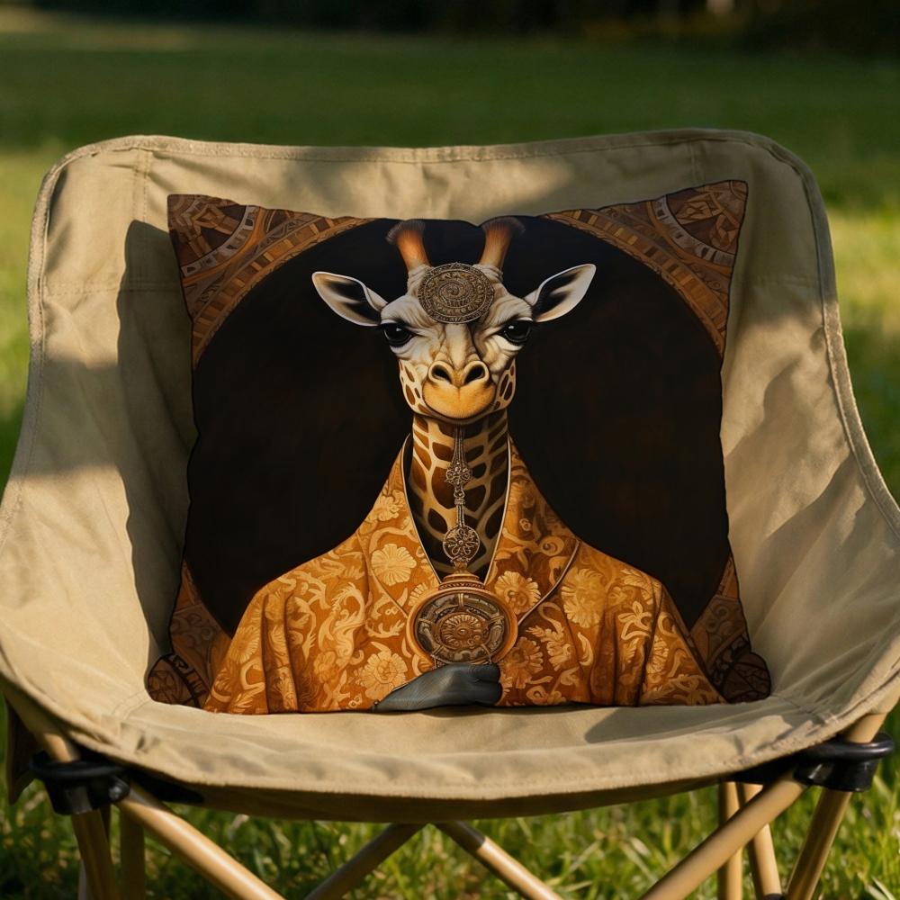 Retro Dressed Up Giraffe Cushion Cover Soft Reversible  Durable Pillow Cover  MultiScene Use for Home  Car Daily Comfort