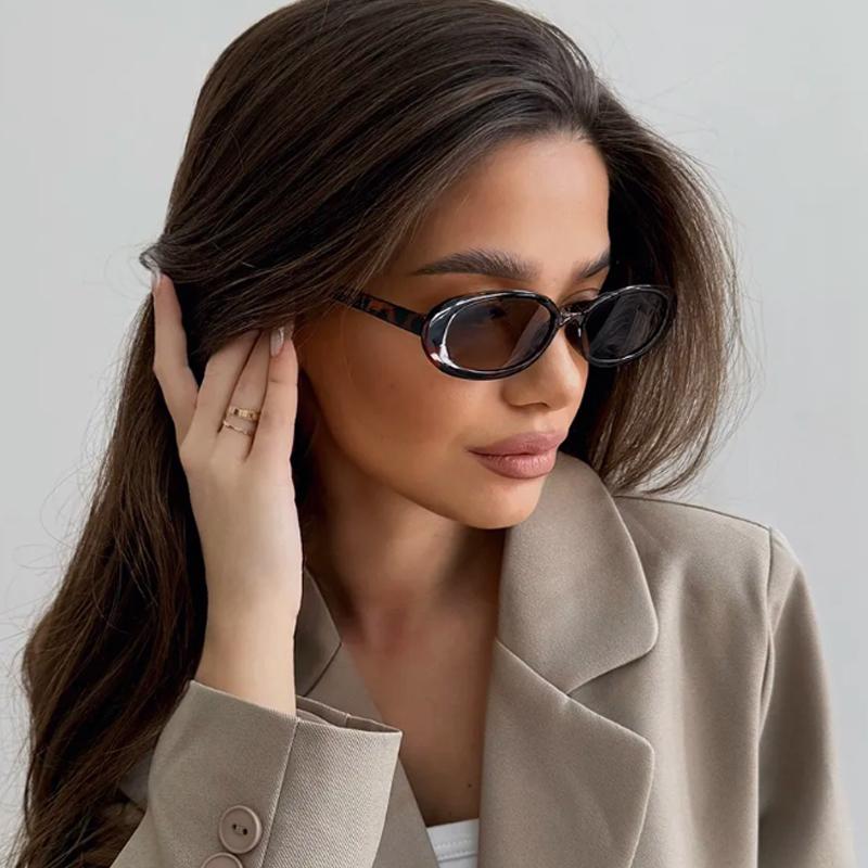 6pcs Small Oval Sunglasses Women Men Trendy Vintage Colorful Design Cat Eye Sun Glasses Female Leopard Black Punk Eyewear UV400