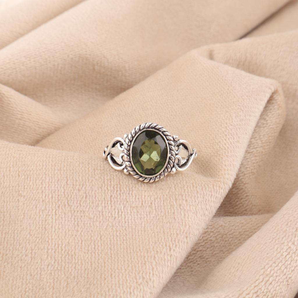 Natural Green Tourmaline Gemstone 925 Sterling Silver Jewelry Handcrafted Ring RR-8-47