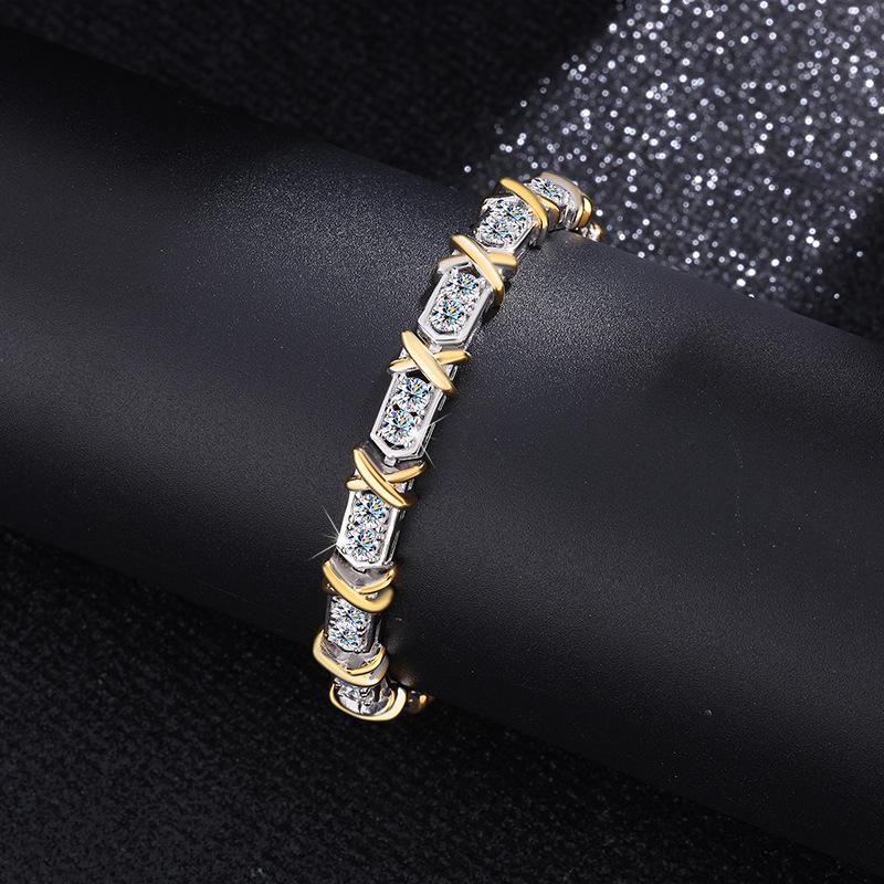 S925 Sterling Silver Two-Tone Gold XO Diamond Bracelet - Retro and Versatile Style