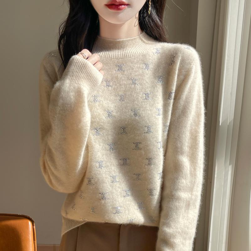 Suéter de cashmere feminino Qinghe cashmere 30% cashmere 70% lã outono e inverno cashmere pullover macio e quente