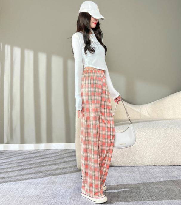 

Женские повседневные брюки с высокой посадкой, в клетку, на флисовой подкладке - Приталенные, Прямого кроя, Драпирующиеся, Свободные широкие, Идеальны для весны и осени. One Size (Fits 80-140 Jin)