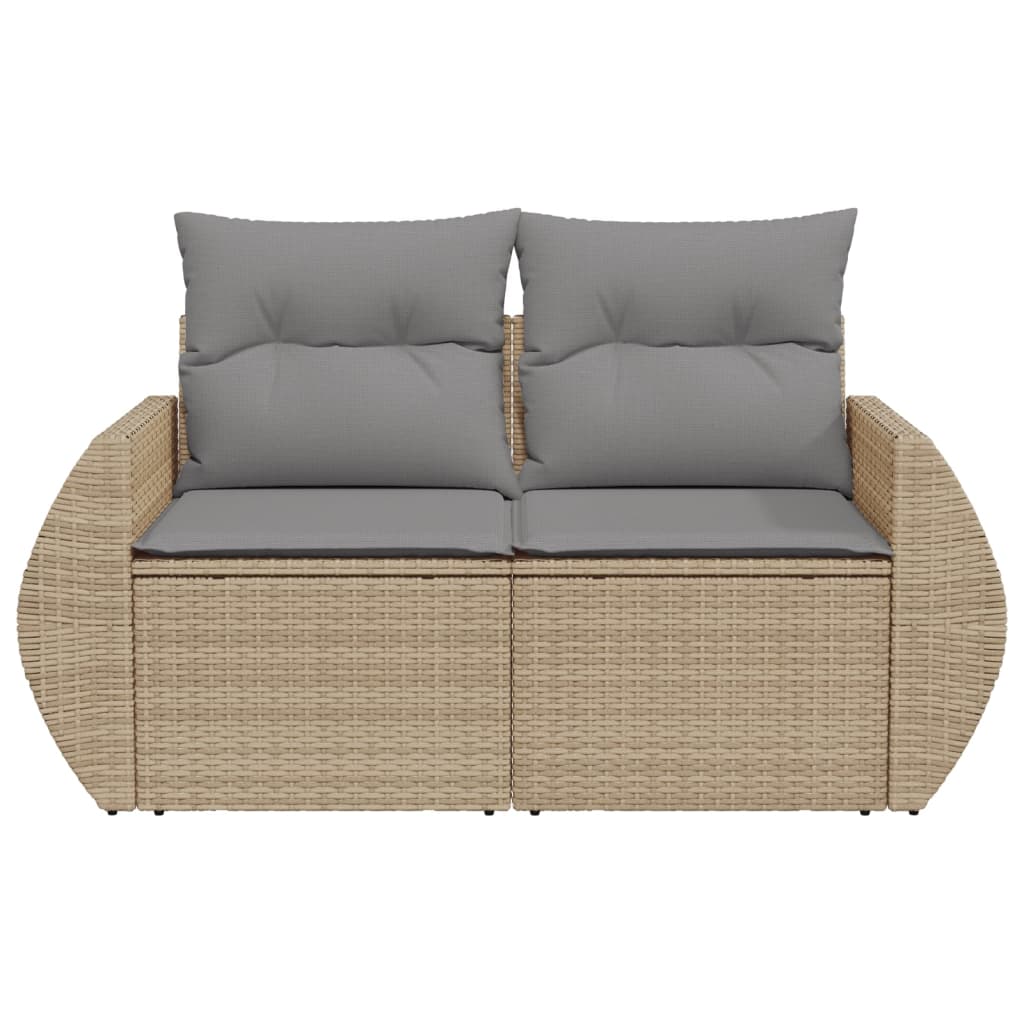 2 Seater Garden Sofa with Cushions Beige Poly Rattan