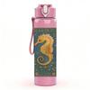 1PC Seahorse Vintage Ocean Pattern Print 750ml Color Plastic Sports Water Bottle Leakproof Flip Straw Lid Suitable for Sports Office Home Use