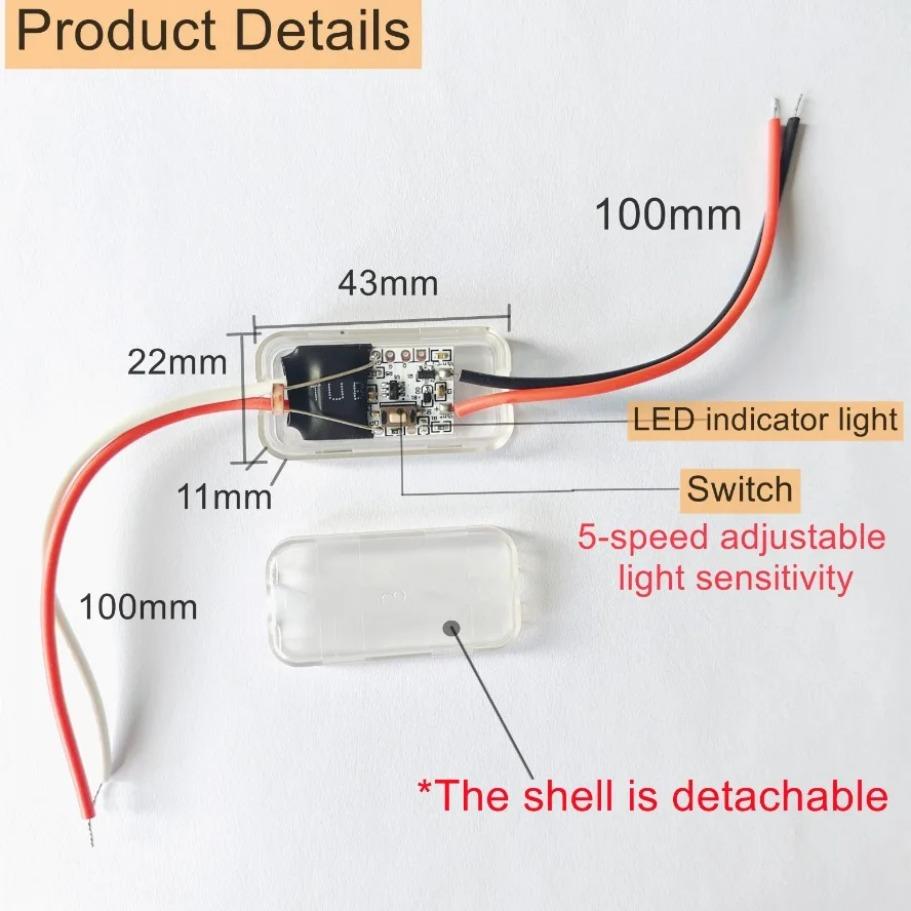 DC 3.7V 5V 12V 24V Photo Control Sensor 5-level Adjustment Light Sensor Switch Auto ON Off Photocell Street Light Switch 5A