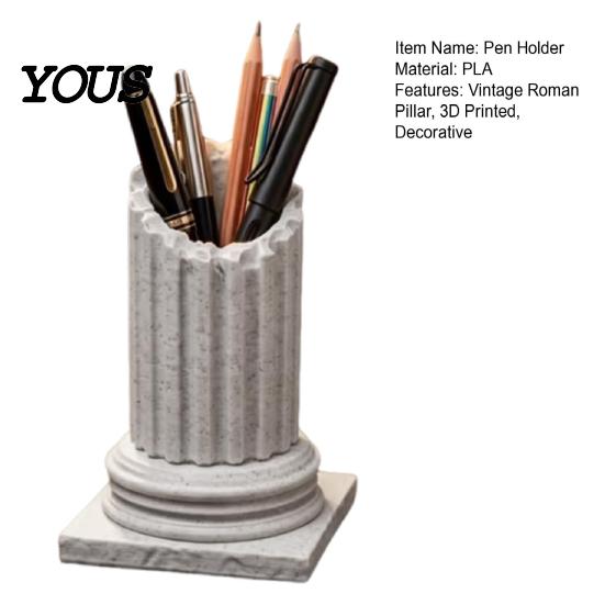 Desktop Storage Cup Vintage Roman Pillar Pen Holder, 3D Printed Column Stationery Holder Container, Decorative Pencil Organizer Box for
