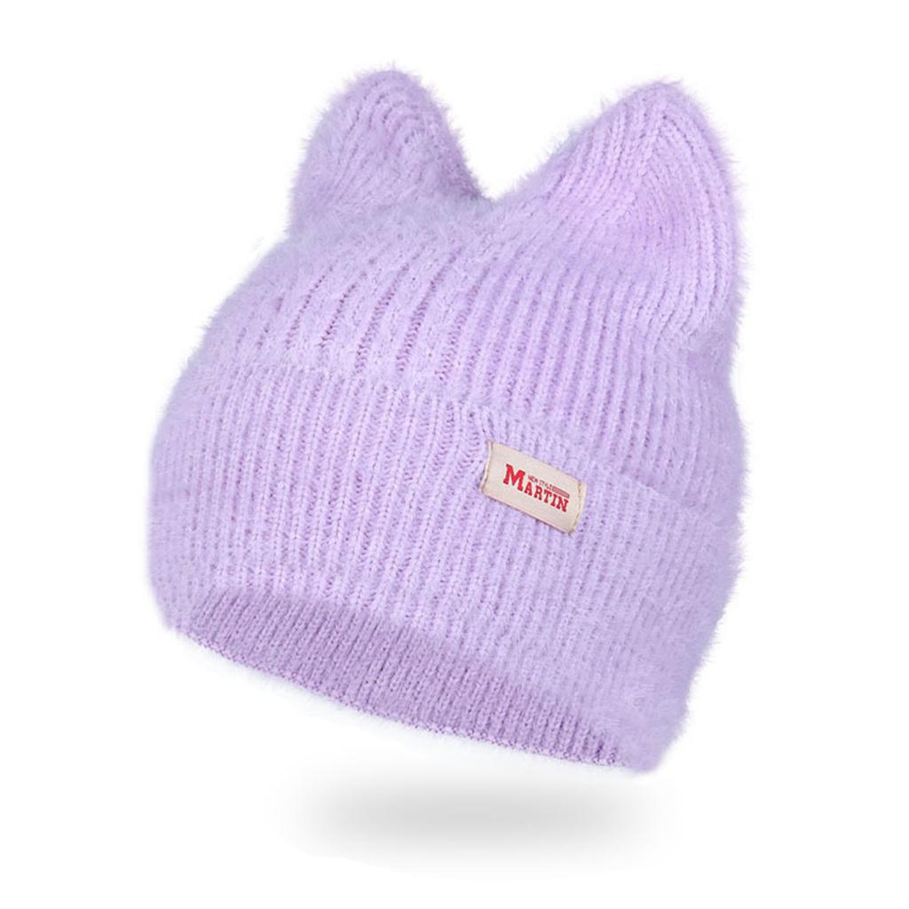 Y2K Crochet Hat for Women Winter Warm Beanie Cap Cute Cat Ear Hat for Teens Adult Cold Weather Windproof Hat Headdress