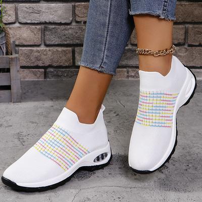Mode Mix Färg Stickade Sport Sneakers Dam Slip On Plus Storlek 36-43 Casual Skor Kvinna Lätta Andningsbara Promenad Löparskor
