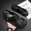 Summer Fashion Men Slippers  Drag Beach Shoes Outdoor Hollow Out Shoes Male Slides Flats Elastic Lazy leather Handmade Sandals