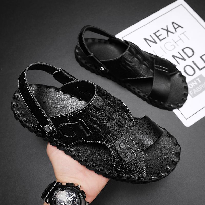 Summer Fashion Men Slippers  Drag Beach Shoes Outdoor Hollow Out Shoes Male Slides Flats Elastic Lazy leather Handmade Sandals