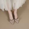 Fashion Shoes 5cm Thin Heels Womens Slippers Outdoor Pointed Toe Low Butterfly-Knot Pantofle Heeled Mules Slides Jelly Flip Flops