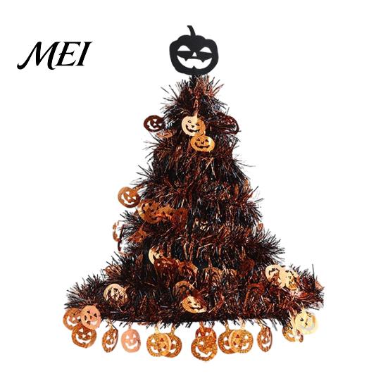Reusable Festival Ornaments Halloween Witch Hat Pumpkin Decor, Metallic Rain Curtain Door Hanging Ornament for Wall Party, Spooky Festive Home