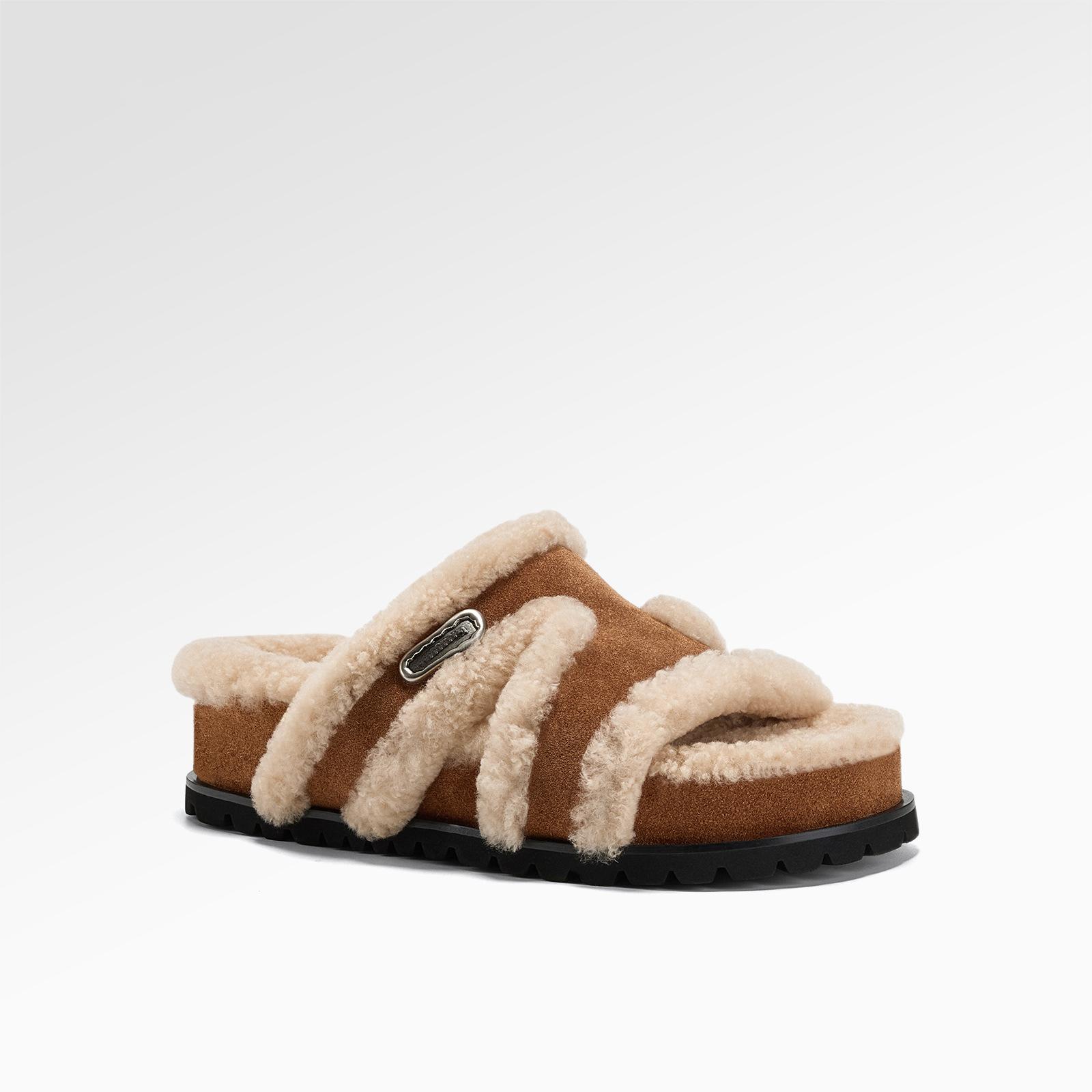 

Луи теплый чай педаль толстая подошва Birkenstock полутапочки женские носят 2025 осень новый плюшевый мягкая подошва пушистые тапочки 35 верблюд
