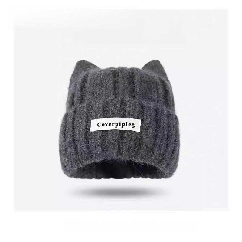 Cute Warm Woolen Hat for Women Girls Fashion Versatile Kitten Ear Knitting Hat Funny Warm Cold Proof Couple Ear Protection Hat