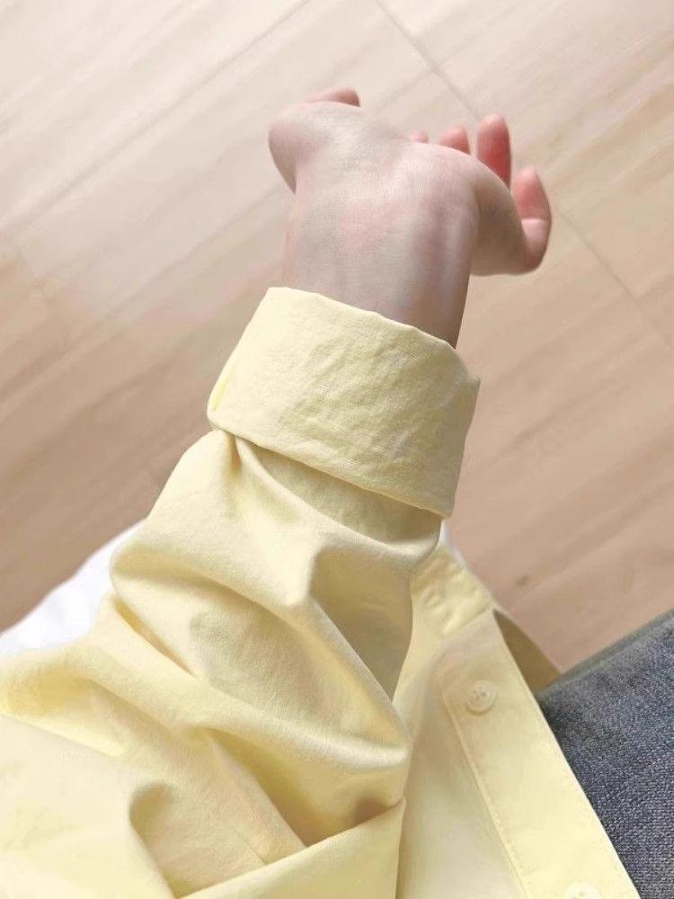 Women's Yellow Cotton Shirt Jacket: Loose Long-Sleeved, Sun Protection, Spring/Summer Commute Style