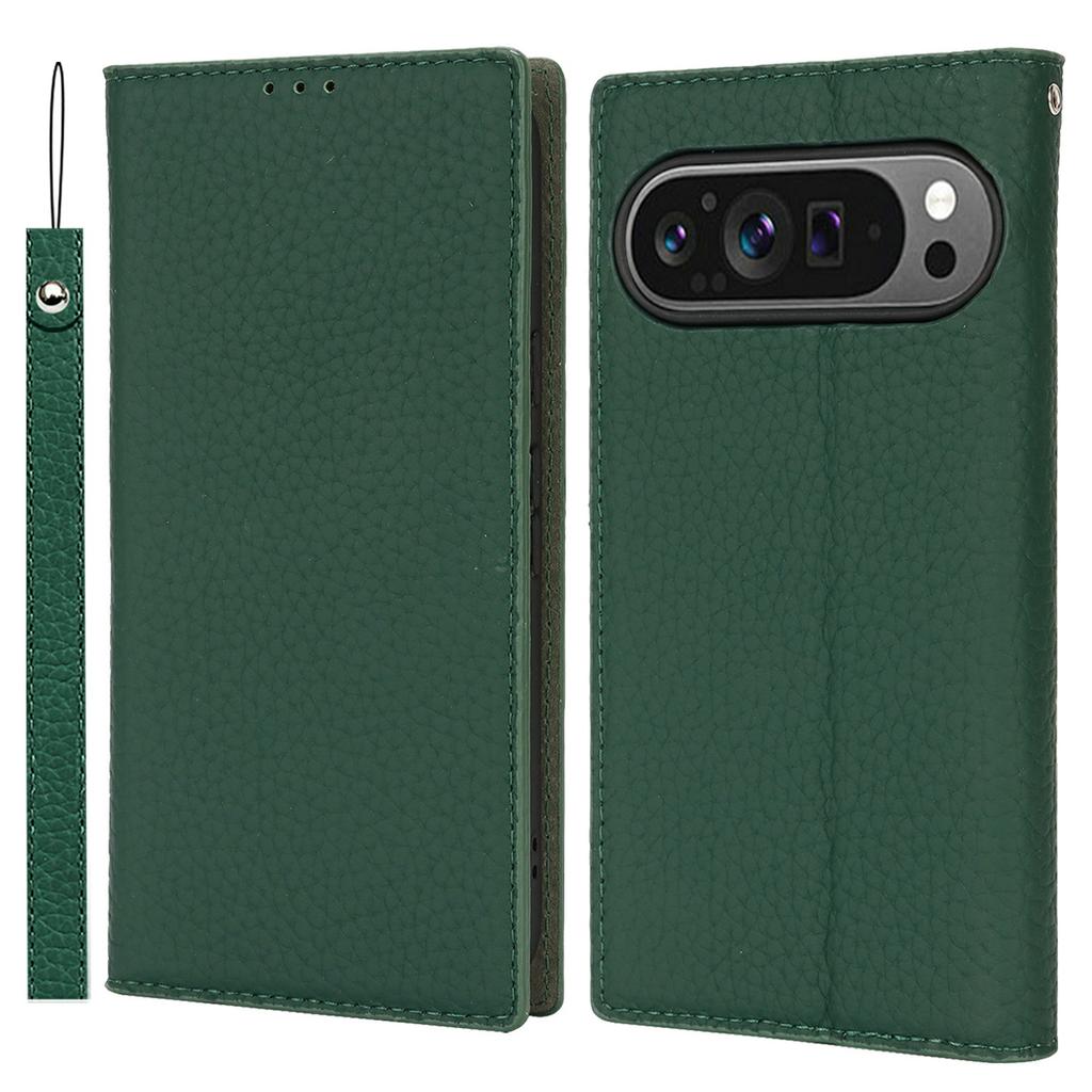 For Google Pixel 10/10 Pro Wallet Case Genuine Cow Leather Phone Cover Litchi Texture