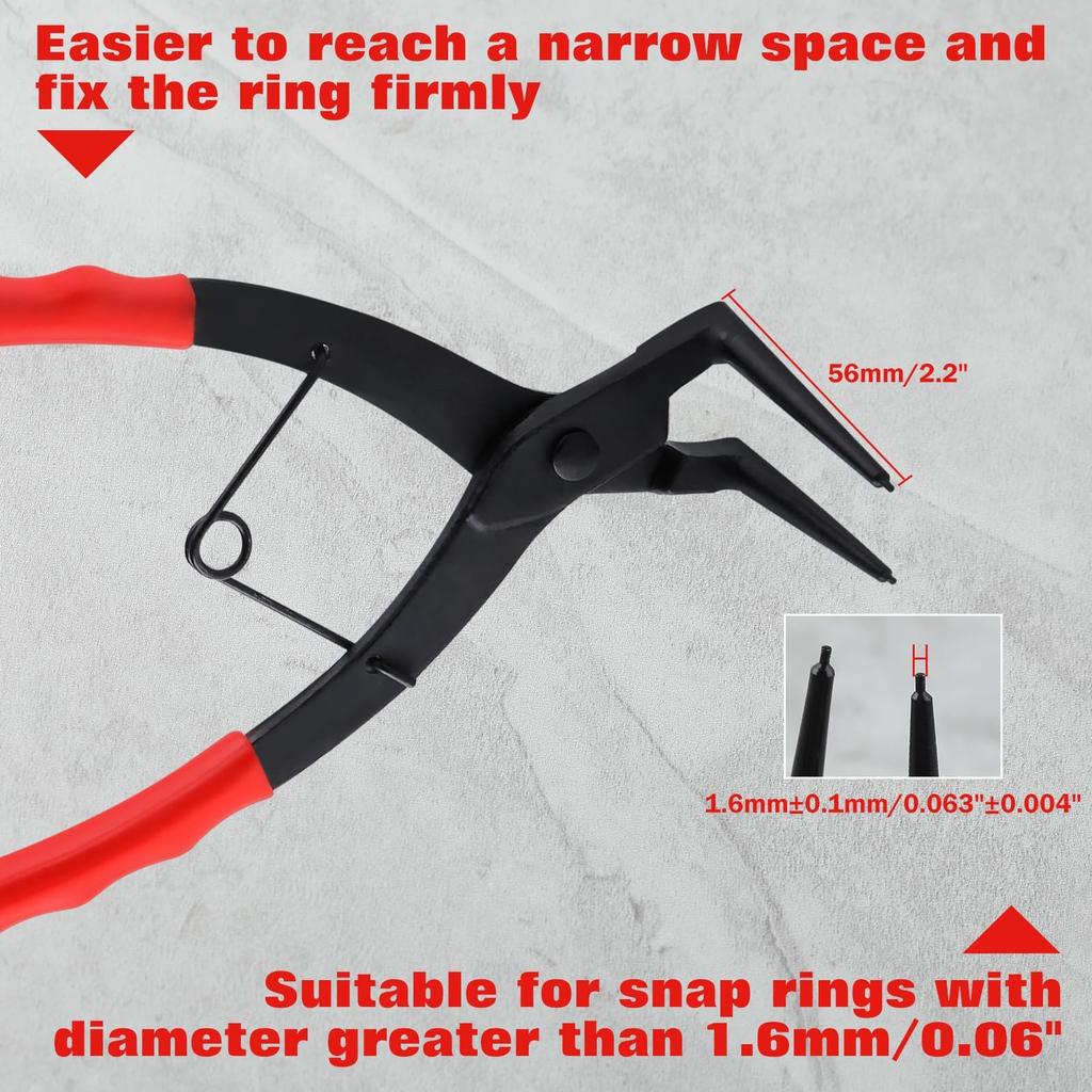 LEONTOOL Long Snap Ring Long 170mm Curved for Brake Caliper Disassembly and Front Fork Car Professional Tool Pliers, 90° Bent, Arm, Long,