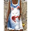 Plus Size Women'S Cat Print Sleeveless Dress Printed Casual Daily Wear Summer Dress Suitable For Summer