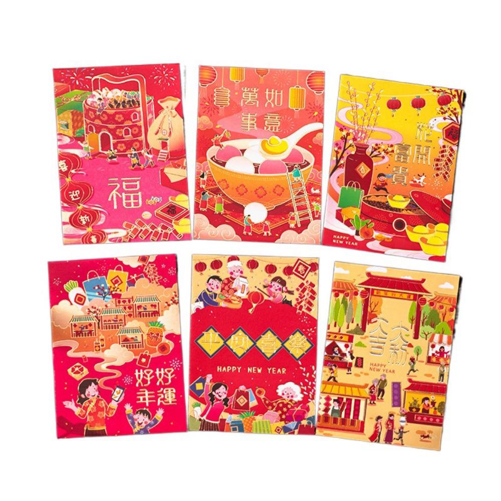 6 Pcs Cute 2025 Red Envelope Bag Cartooon New Year Red Packet Creative Lucky Red Pocket  Weeding