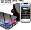 Anti Peep Magnetic Adsorption Double Sided Glass Privacy Screen Protector Metal Bumper Anti Spy Phone Case for iPhone
