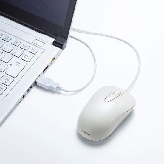 Sanwa Supply Wired Laser Mouse, 3 Buttons, Medium Size, White MA-LS176W
