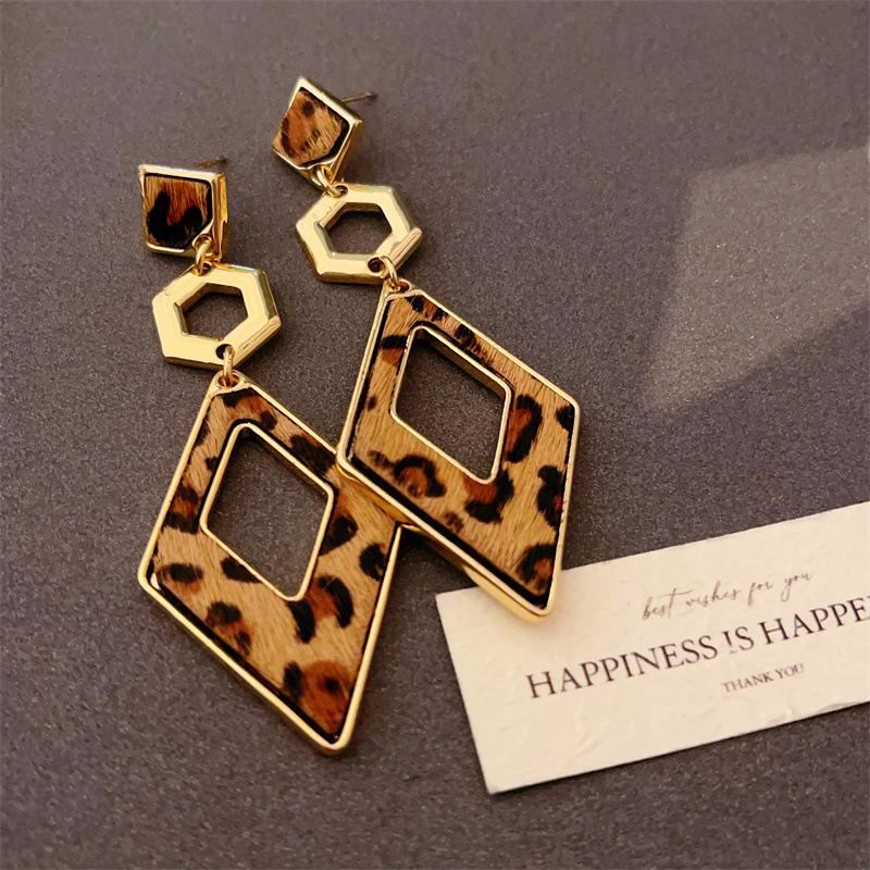 Серьги-веер с принтом леопарда, геометрическим ромбом, в форме сердца, серьги Maillard