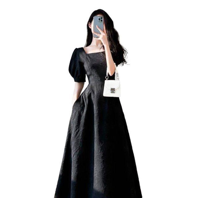 Women's Summer 2026 Retro French First Love Dress - Square Neck, Puff Sleeve, Waist-Cinched, Slimming, Gentle Long Skirt