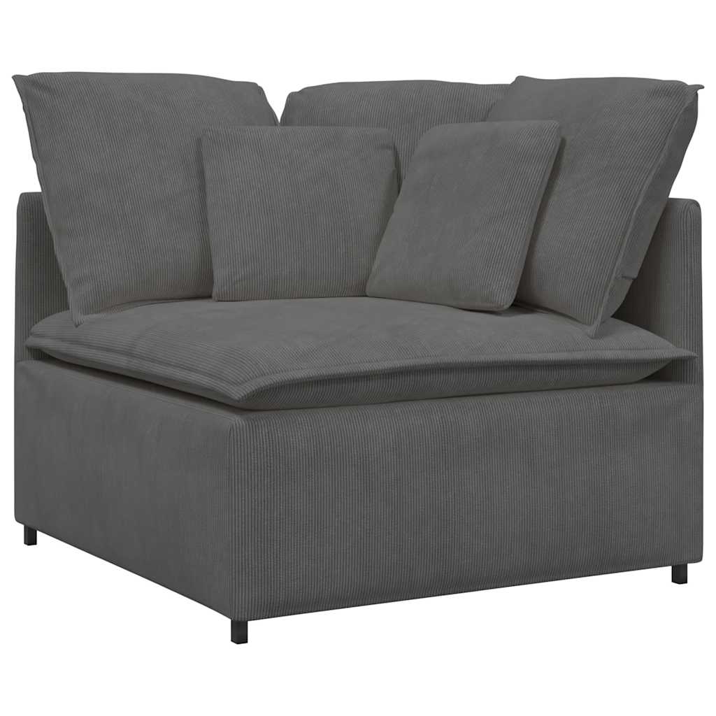 Modular Sofa with Footstool and Cushions Cord Fabric Dark Grey