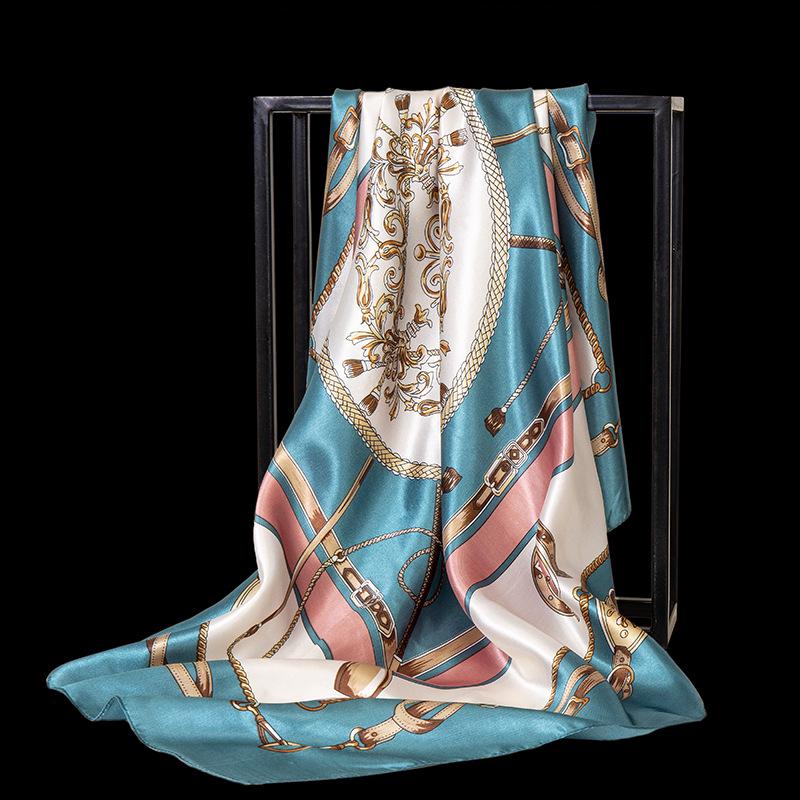 Eleganter Satin-Seidendruck-Schal für Damen - Vielseitiges Frühlings-/Herbst-Nacken- und Kopfaccessoire mit Sonnenschutz