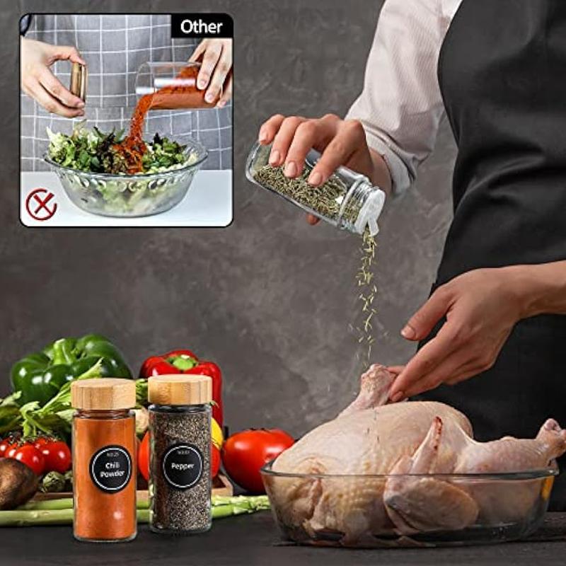 Pots à épices avec couvercles en bambou Étiquettes de pots à épices ronds en verre de 4 oz Étiquettes d'épices de ferme minimalistes Autocollants Entonnoir pliable