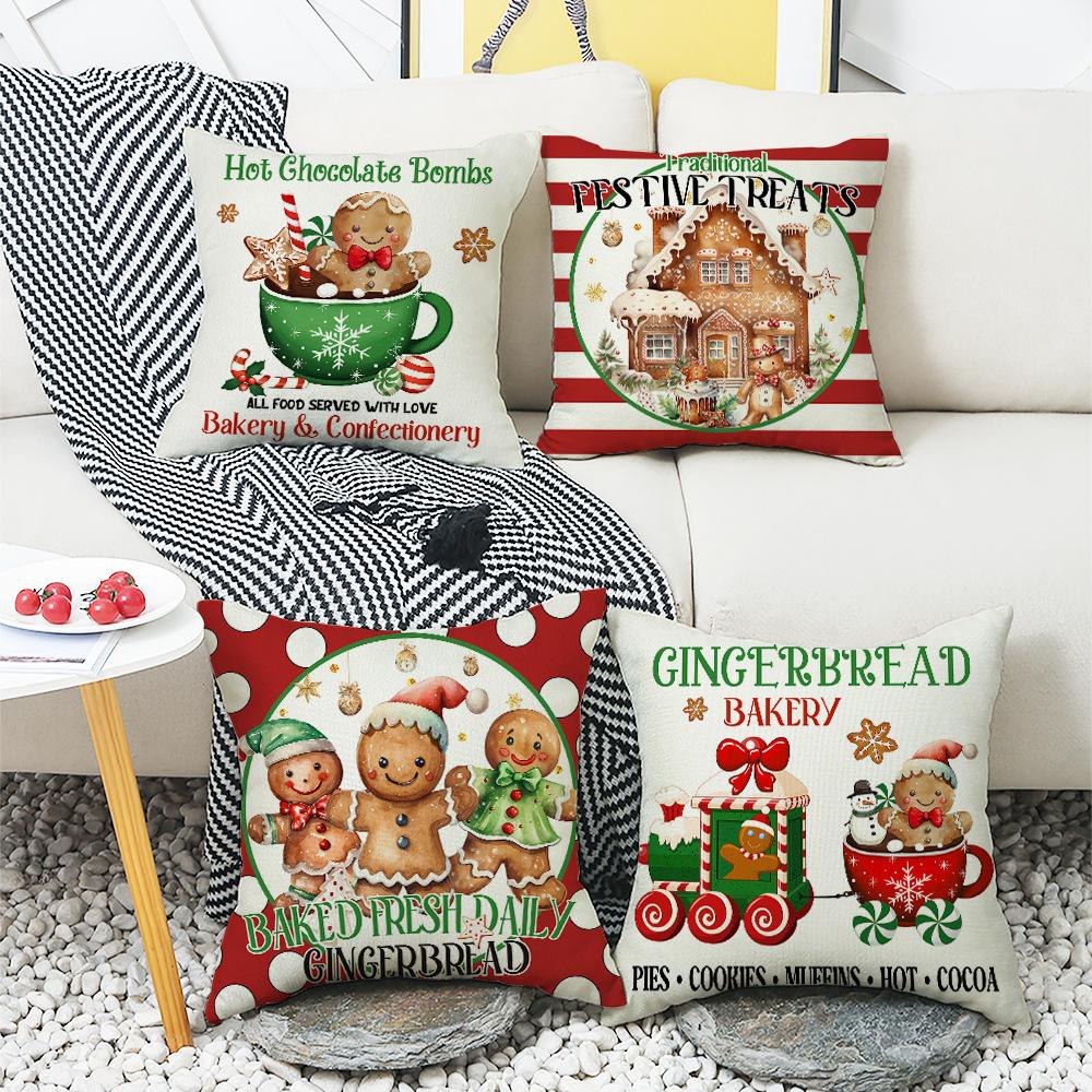 Christmas Atmosphere Illustration Digital Printing Set Home Decoration Sofa Cushion Gingerbread Man Fairy Tale Warmth