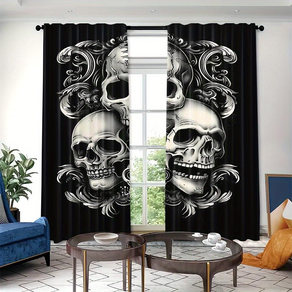 2 Stück Digitale Druckvorhänge, Gotisches Totenkopfmuster, Gotisch Dunkel