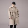 Men's Double-Breasted Mid-Length Windbreaker – Casual Trendy Solid Color Hong Kong Style Outerwear