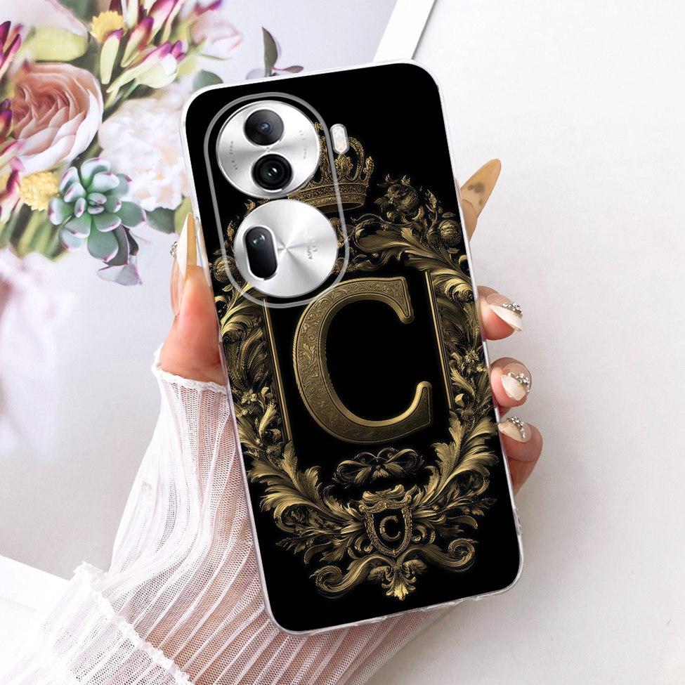Clear For Oppo Reno 11Pro 5G CPH2607 Cover For Oppo Reno 11 Pro 5G Case Luxury Crown A-Z Letters 2D Flat Pattern Soft Phone Case