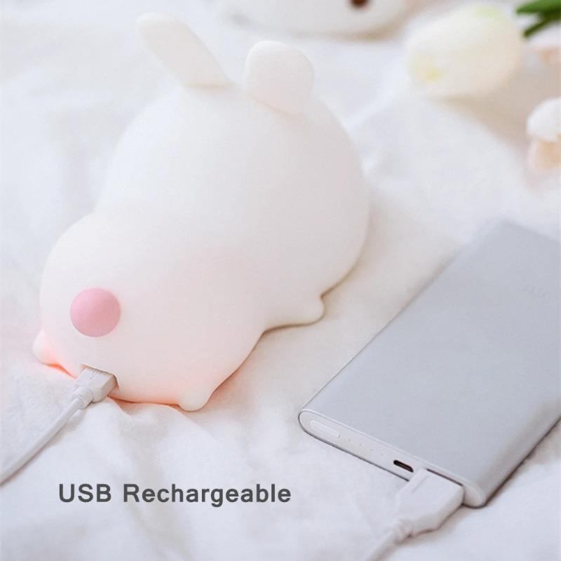 Touch Sensor RGB LED Rabbit Night Light 16 Colors USB Rechargeable Silicone Bunny Lamp for Children Baby Toy Festival Gift
