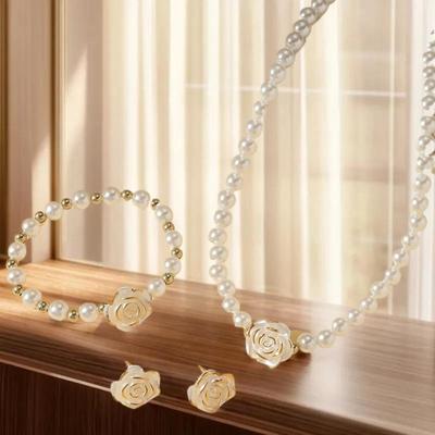 3-teiliges Kamelien-Damen-Party-Halsketten-, Armband- und Ohrring-Set, Elegantes Brautschmuck-Geschenk