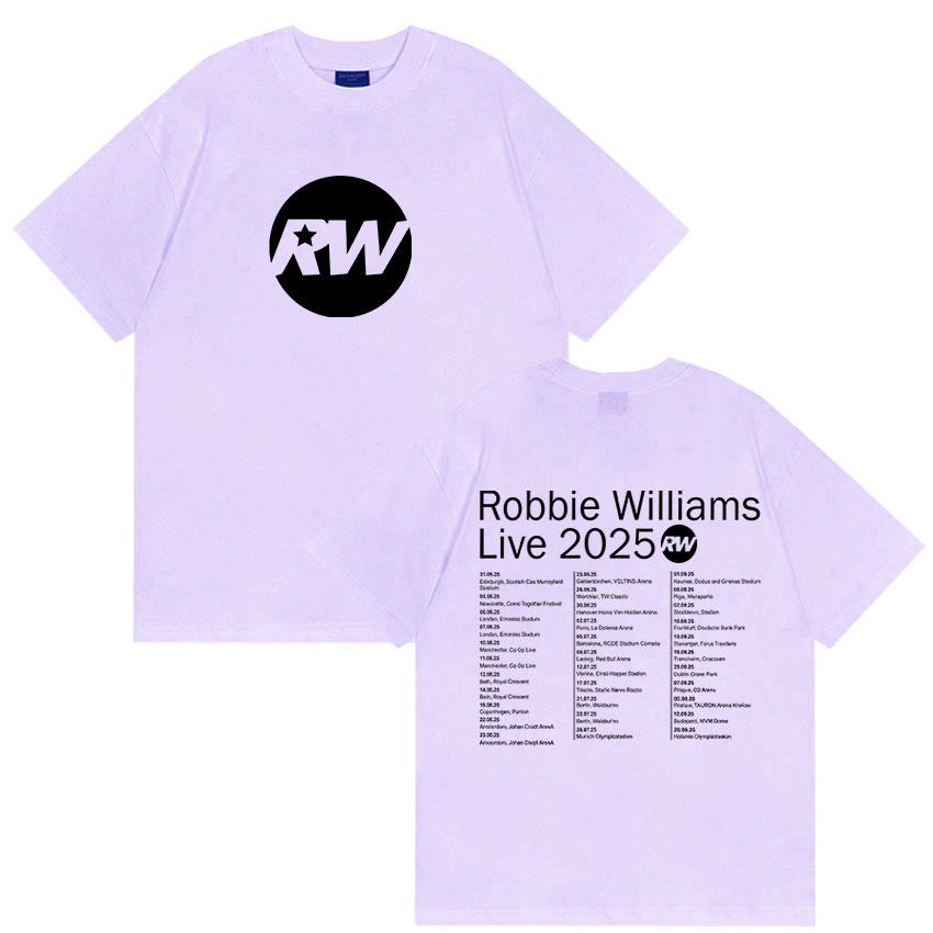 Robbie Williams Live Rw Tour 2025 Merch T Shirts Men's Vintage High Quality Cotton T-Shirt Man Hip Hop O-Neck Clothing T-shirts