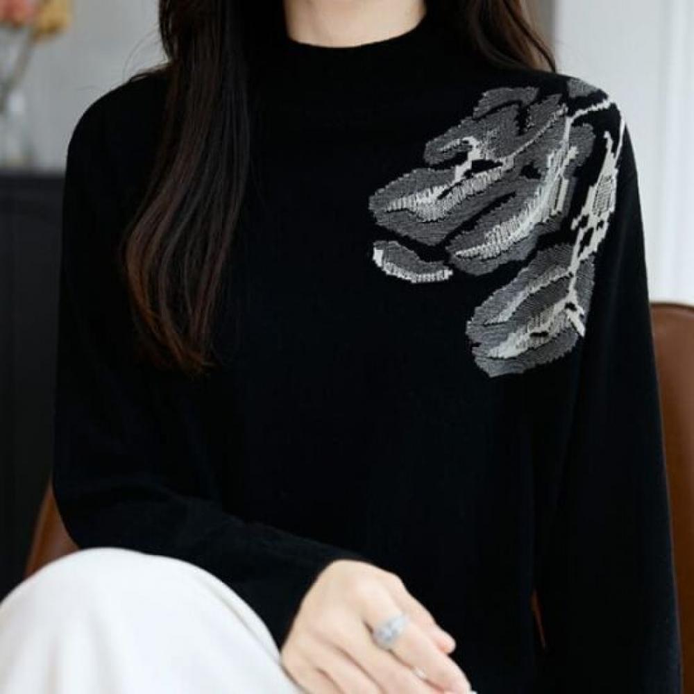 Navava Half Polo Point Embroidery Long Sleeve Knit Sweater Nk3333