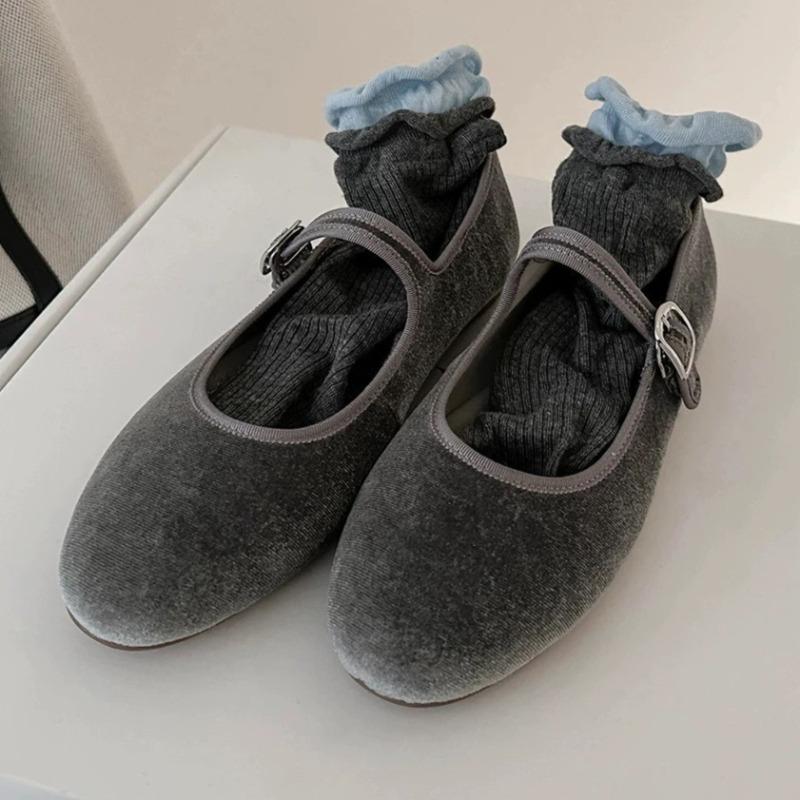 

Luxury Women Velvet Ballet Flats Comfortable Round Toe Mary Jane Shoes Fashion Elegant Dress Wedding Party Flats 35 серый