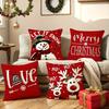 New Red Christmas Pillow Cover 45x45cm - Snowman & Deer Printed Holiday Cushion Case, Festive Xmas Decor for Living Room Sofa