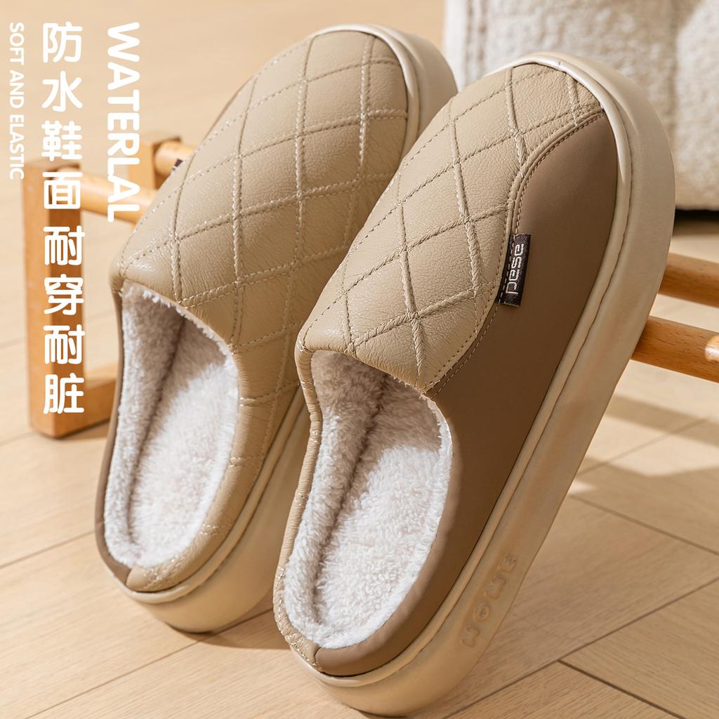 Waterproof cotton slippers winter 2025 new outdoor wear indoor home non-slip thick bottom couple cotton drag winter