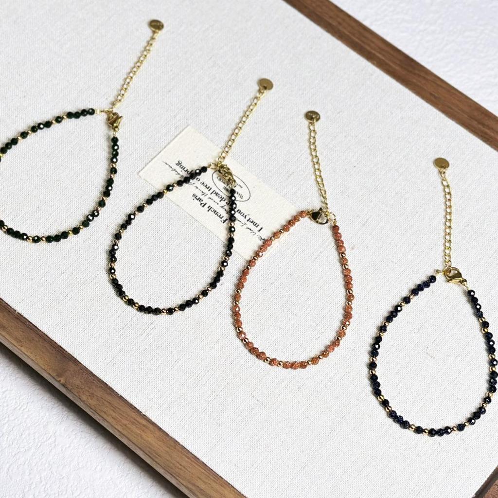 Elegant 3mm Faceted Blue Sandstone Goldstone Pearl Bracelet - Layered High-End Luxury for Women