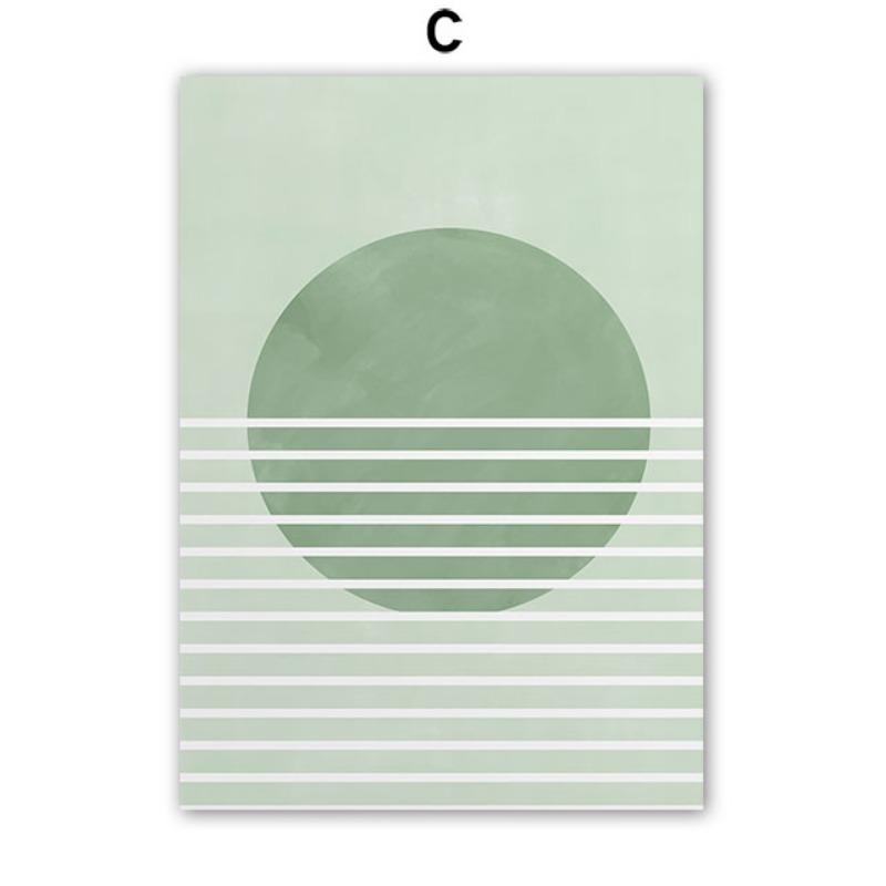 Boho Green Sun Lines Rainbow Leaves Geometry Abstract Posters Prints Wall Art Canvas Painting Pictures For Living Room Bar Decor