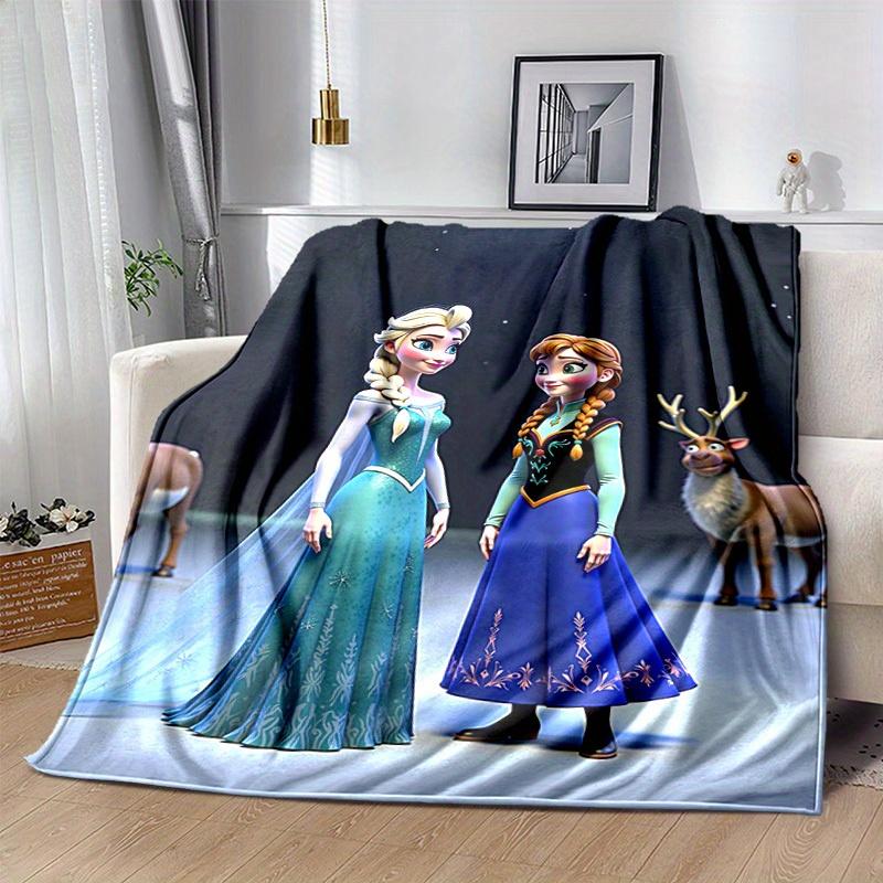 1pc, Cartoon Frozen Elsa Anna Blanket, Seasonal Decorative Throw, Soft Flannel Throw Blanket, Versatile & Cozy for Bedroom, Soft Warm Beddin