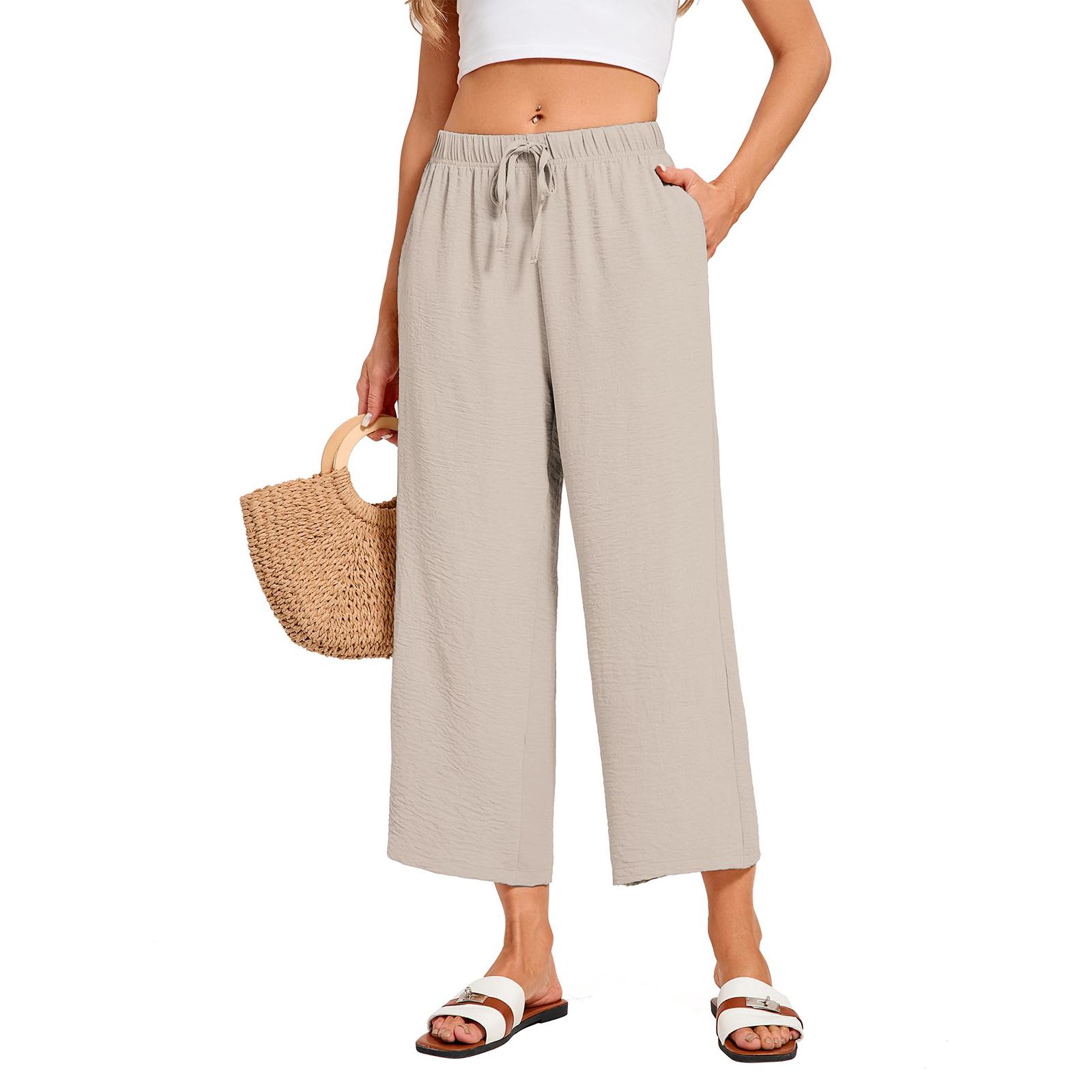 

Women Casual Linen Cotton Pants with Pockets Relaxed Fit Lightweight Breathable Trousers for Everyday Wear Comfortable Design XL хаки