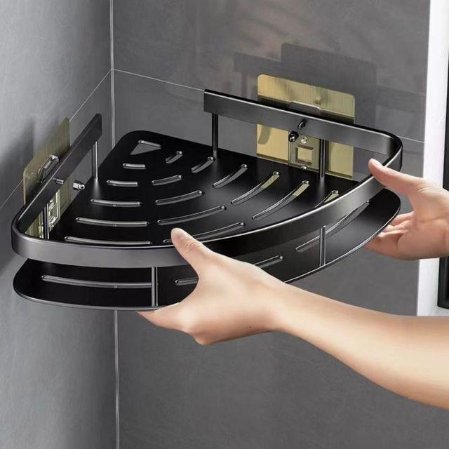

Aluminum Bathroom Shelves Corner Shower Shelf Walls Mount Shampoo Storage Rack Holders No Drill Kitchen bathroom Accessories чорний