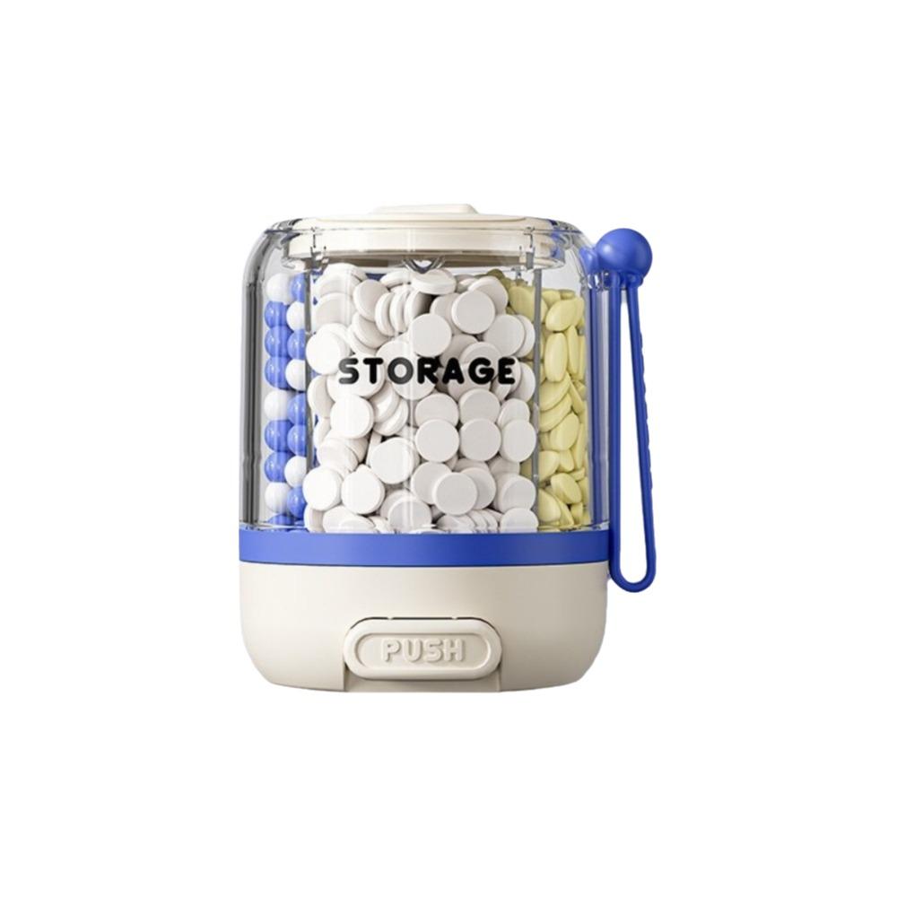 

Press Type 4 Grids Pill Organizer Large Capacity Anti-Mixing Daily Pill Dispenser Rotating Round Medicine Storage Container синий
