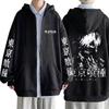 Anime Tokyo Ghoul Kaneki Ken Face Graphic Zipper Hoodie Unisex Casual Fleece Cotton Zip Up Jacket Cartoon Fashion Zip Up Sweatshirt